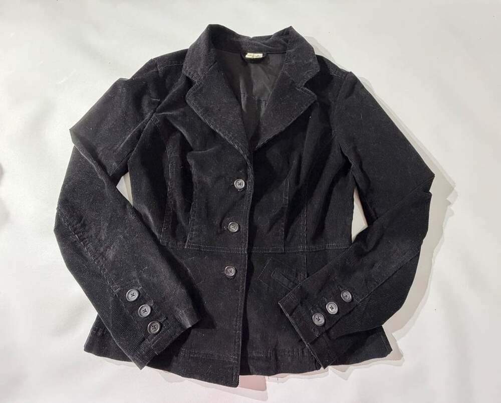 St Johns Bay M Black Corduroy Blazer Jacket Button Stretch Tailored